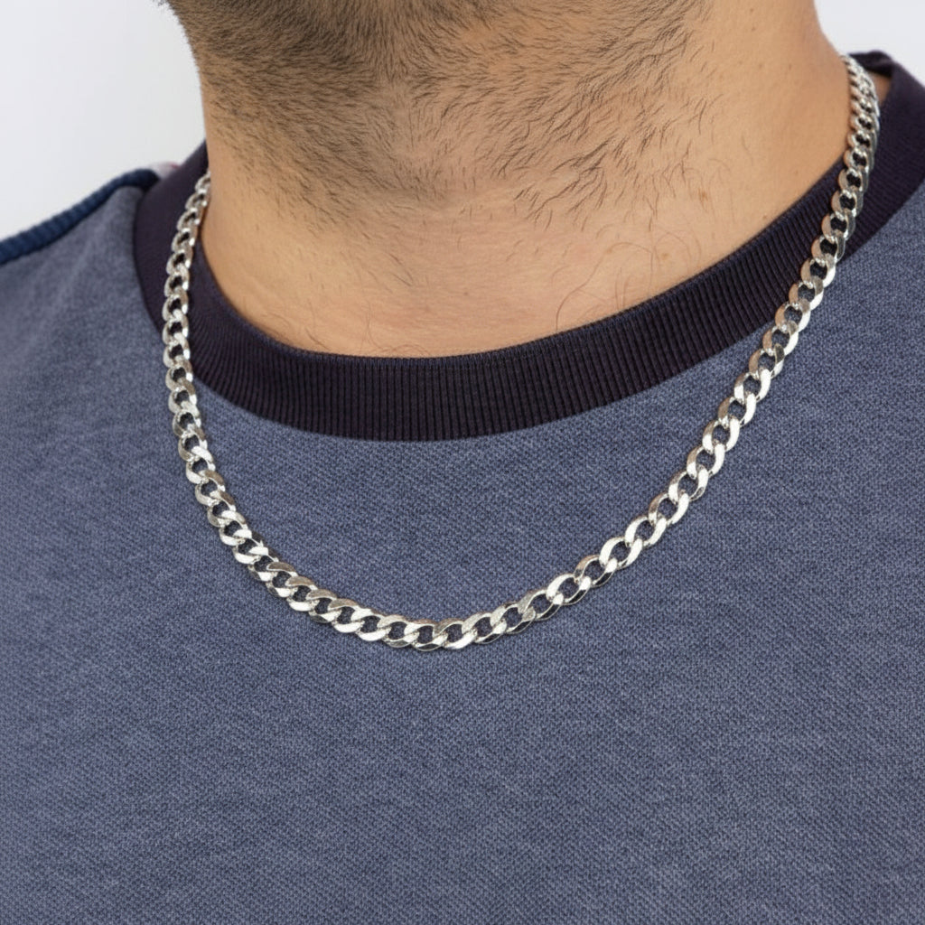 Fred Bennett Heavyweight Diamond Cut Curb Chain Necklace Platinum Pl 56 cm