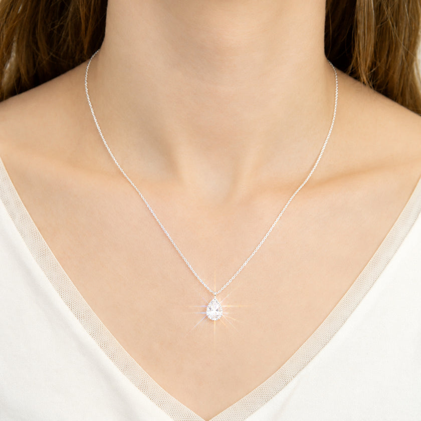 Beginnings Teardrop Necklace with Cubic Zirconia In Sterling Silver