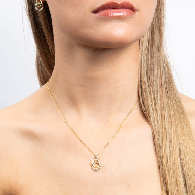 Diamonfire Interlinked Plain and Zirconia Rings Necklace-1