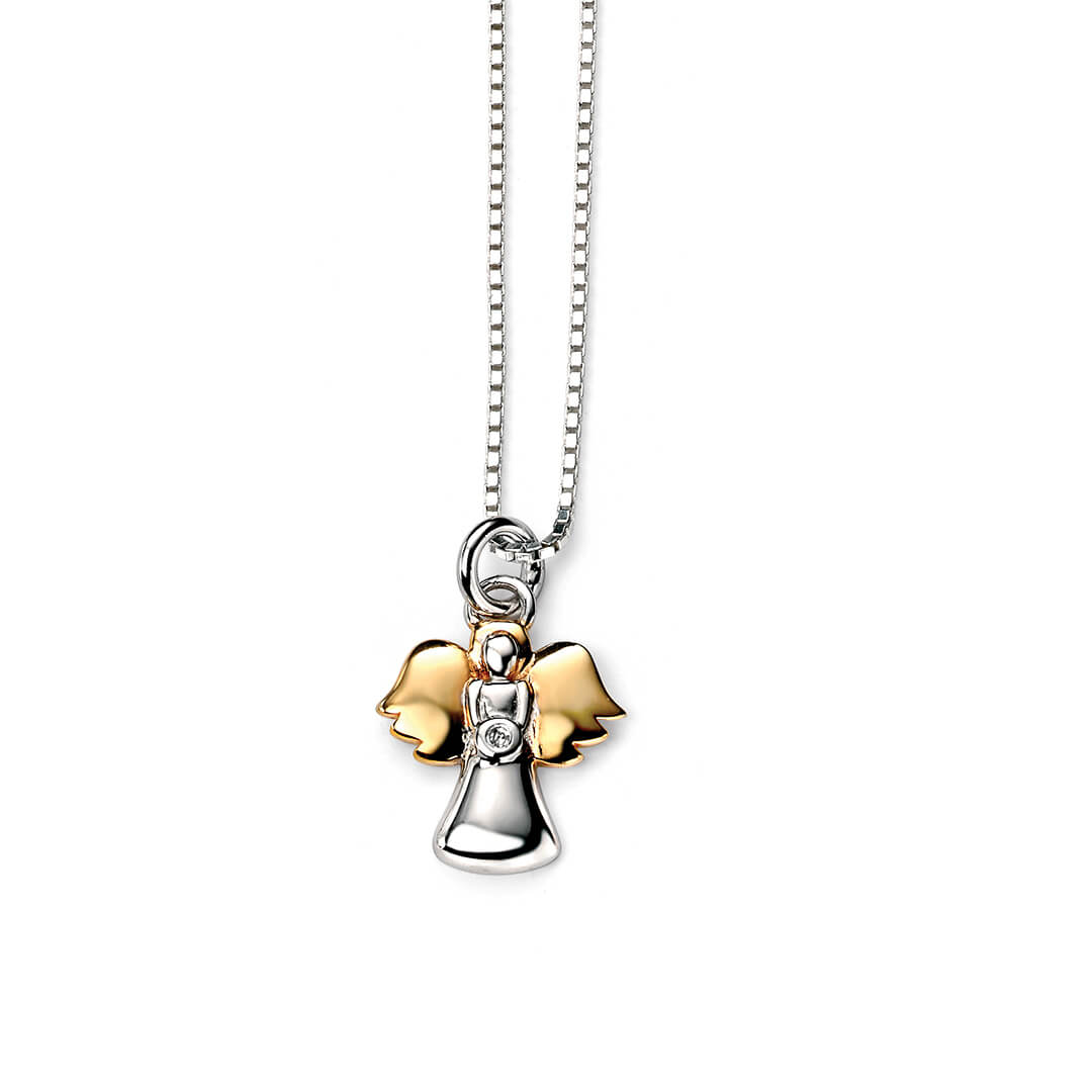 D For Diamond Angel Pendant With Diamond And Chain Sterling Silver 925