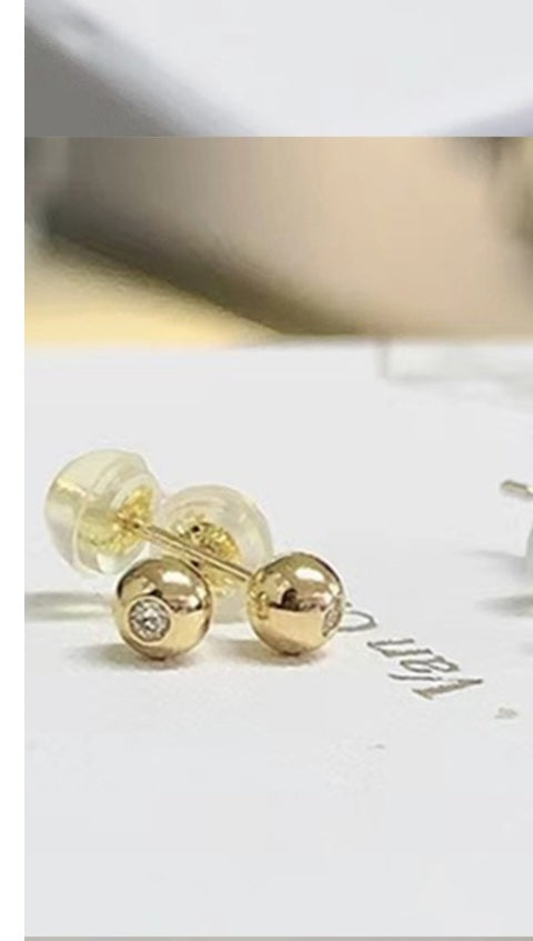 18 K/750 Solid Yellow Gold Sparkling Zircon 4MM Ball's Earring's Stud UK Hallmarked