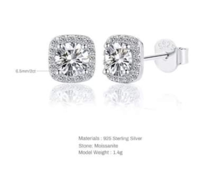 0.5 Ct Moissanite Lab Grown VVS1 Square 7 MM Stud 18 Ct White Gold Plated Silver
