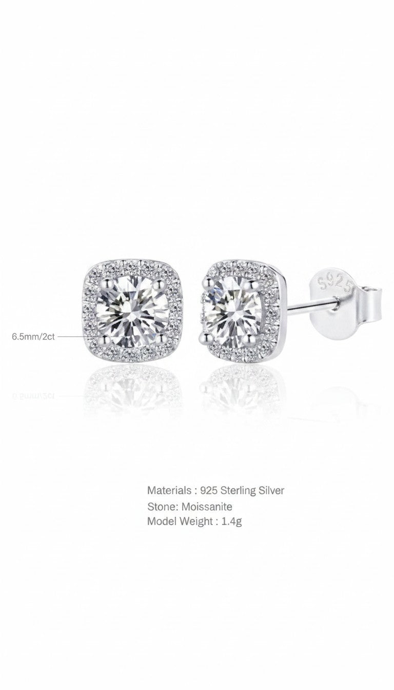 Lab Created  Moissanite VVS1/D Excellent 1.0 Ctw Halo Stud 18Ct White Gold Plated Silver