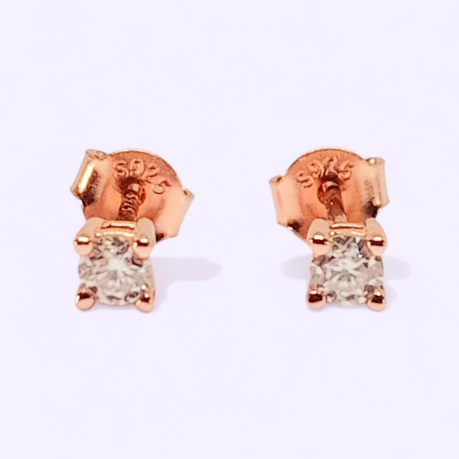 0.2 Ctw Lab Grown VVS1 Moissanite 14 K Rose Gold Plated Silver Solitaire Earrings Stud