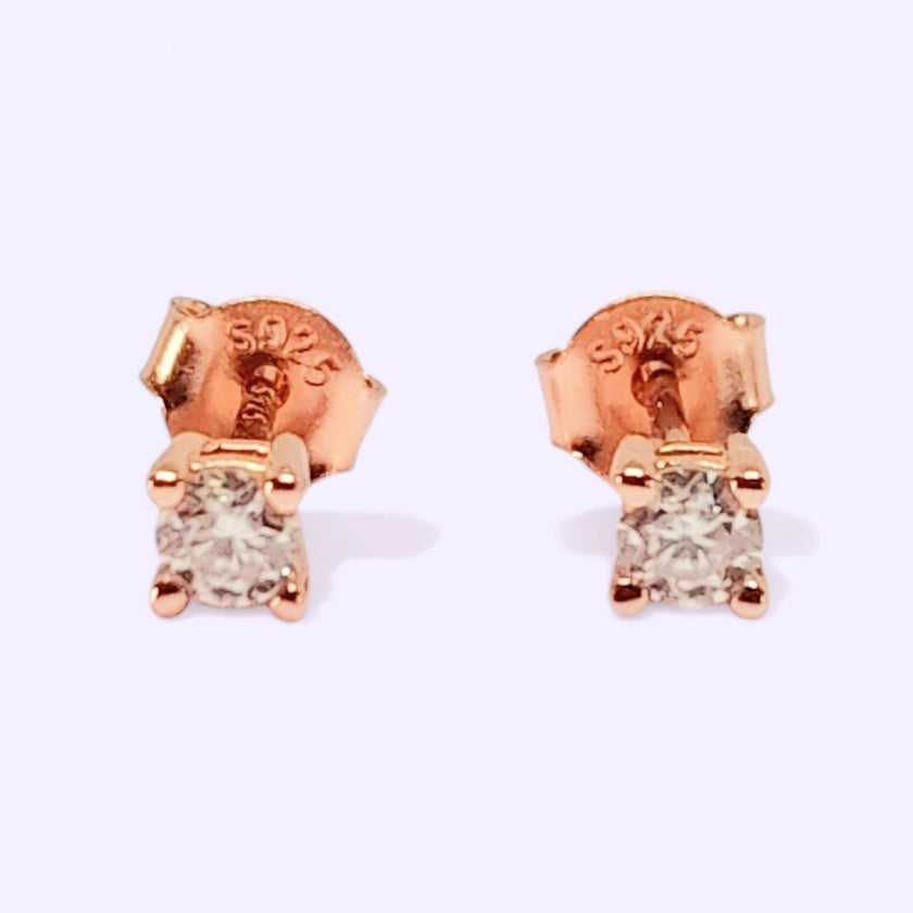 0.2 Ctw Lab Grown VVS1 Moissanite 14 K Rose Gold Plated Silver Solitaire Earrings Stud