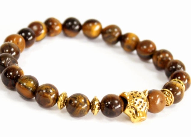 Gold Plated Tiger Eye Leopard Lucky Gemstone Bracelet