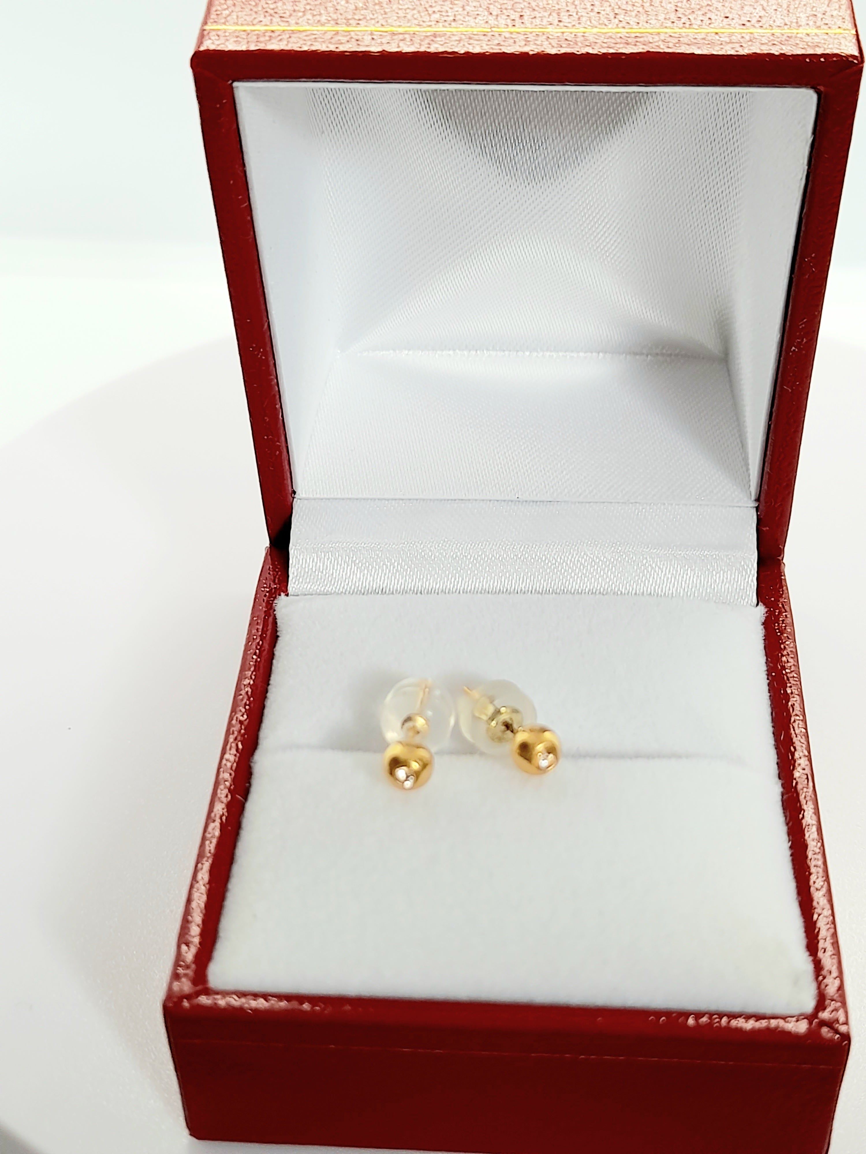 18 K/750 Solid Yellow Gold Sparkling Zircon 4MM Ball's Earring's Stud UK Hallmarked