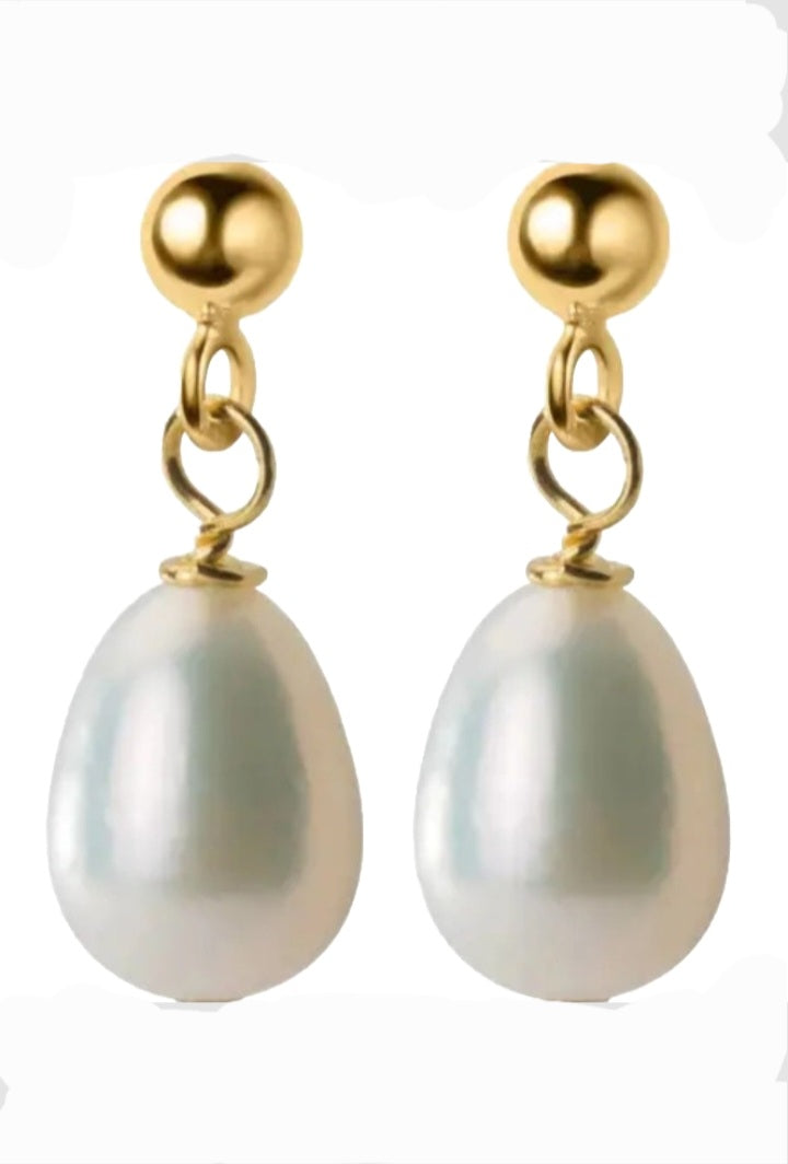 18 Ct Yellow Gold Tone  3mm Ball's White Pearl's Earrings Stud Push Back Gift Pouch