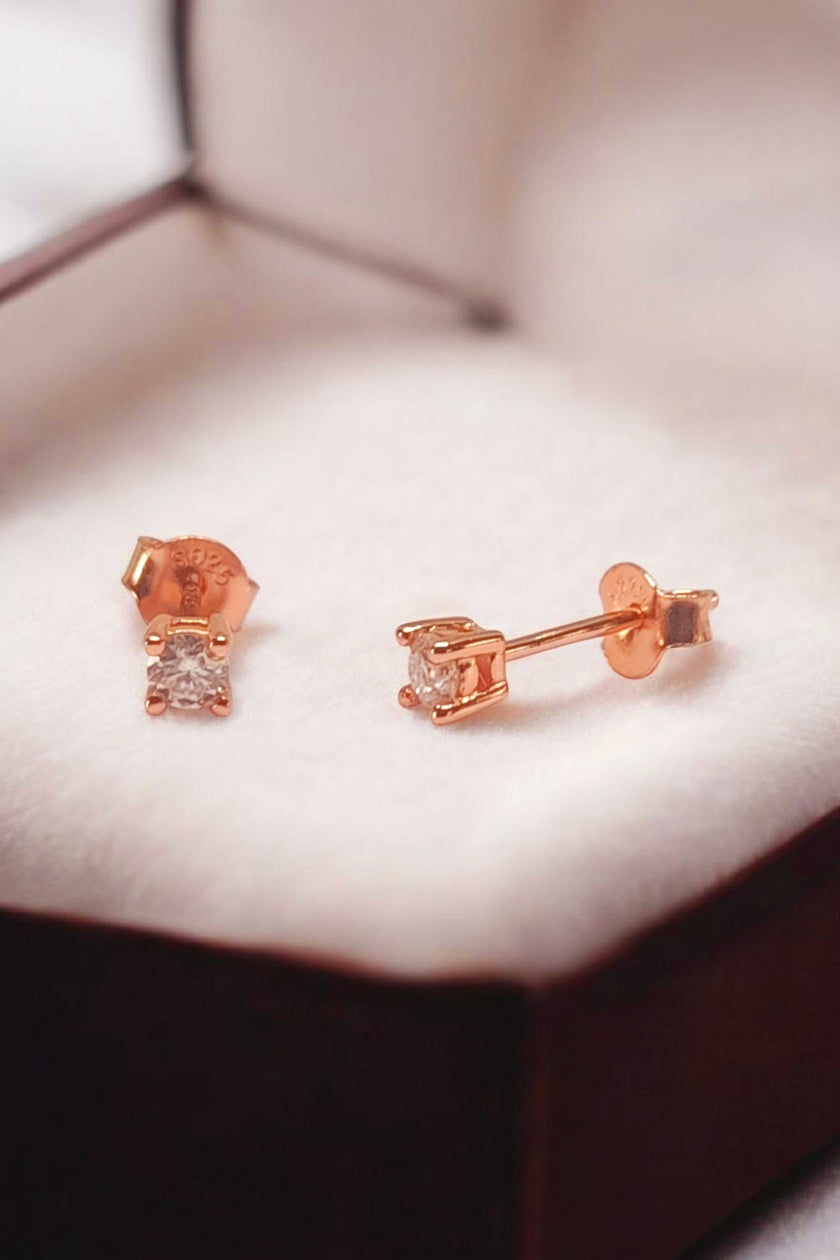 0.2 Ctw Lab Grown VVS1 Moissanite 14 K Rose Gold Plated Silver Solitaire Earrings Stud
